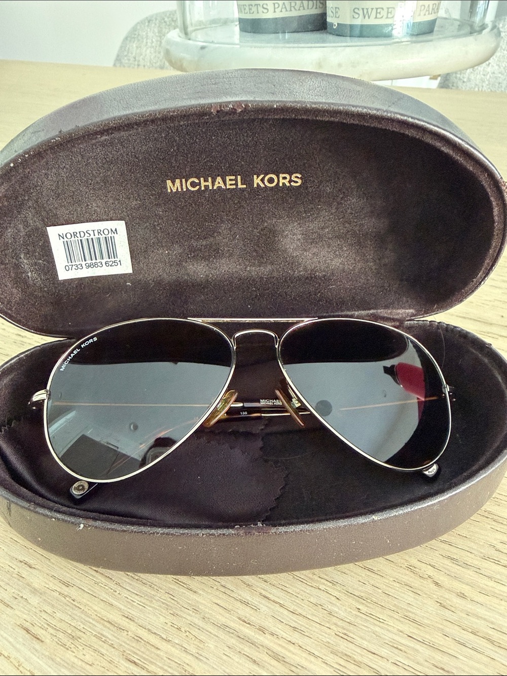 Michael Kors Gold Frame Aviator Sunglasses with brown Lenses